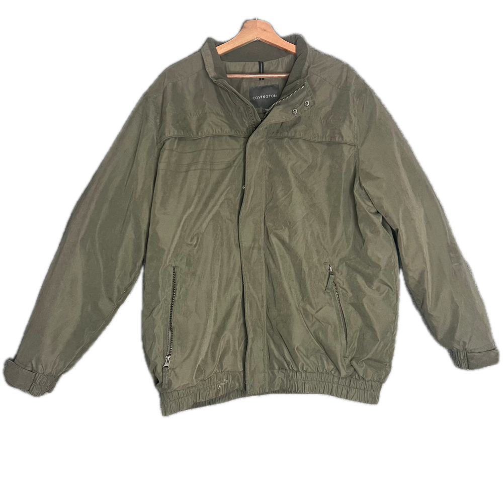 VTG Covington Mens Bomber Jacket Sz L Quilted Green Soft Microfiber Full Zip
